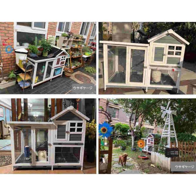屋外ウサギケージ木製鶏小屋 ウサギケージ うさぎケージ ウサギ小屋 うさぎ小屋 ラビットケージ屋外二層木製チキン小屋 木製小動物 アパートメント フラット換気_9
