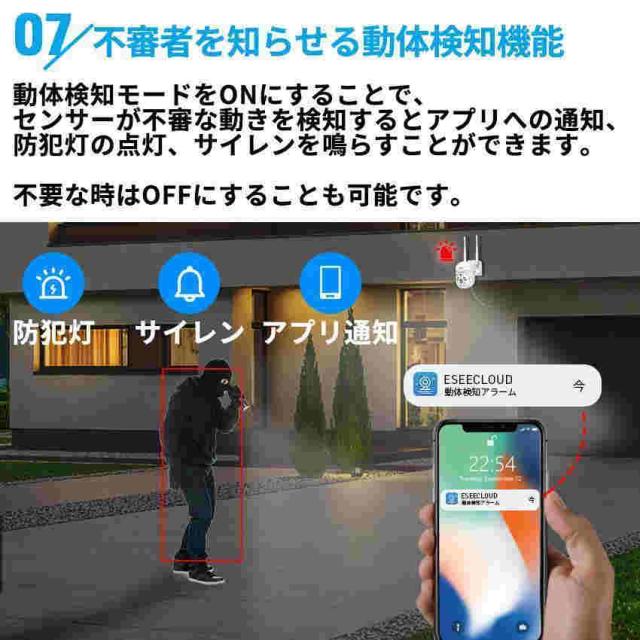 防犯カメラ ワイヤレス 屋外 工事不要 家庭用 4台 セット ネット環境なし ドーム型 パンチルト 監視カメラ レコーダー wifi 録画機 ズーム 高画質 室内カメラ_10