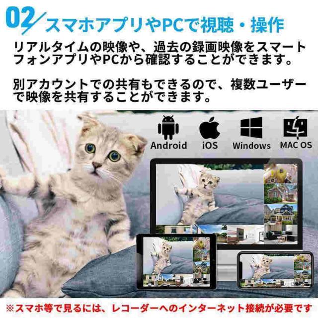 防犯カメラ ワイヤレス 屋外 工事不要 家庭用 4台 セット ネット環境なし ドーム型 パンチルト 監視カメラ レコーダー wifi 録画機 ズーム 高画質 室内カメラ_5