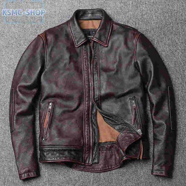 革ジャン レザージャケット メンズ 本革 バイク ライダース 牛革 シングル ショート スリムタイプ 細身 ジャケット ミリタリー レザーコート_1