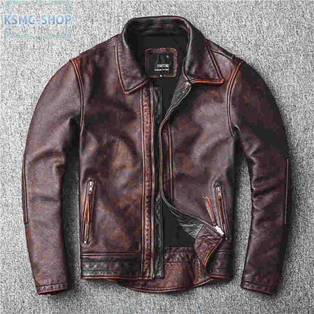 革ジャン レザージャケット メンズ 本革 バイク ライダース 牛革 シングル ショート スリムタイプ 細身 ジャケット ミリタリー レザーコート_4