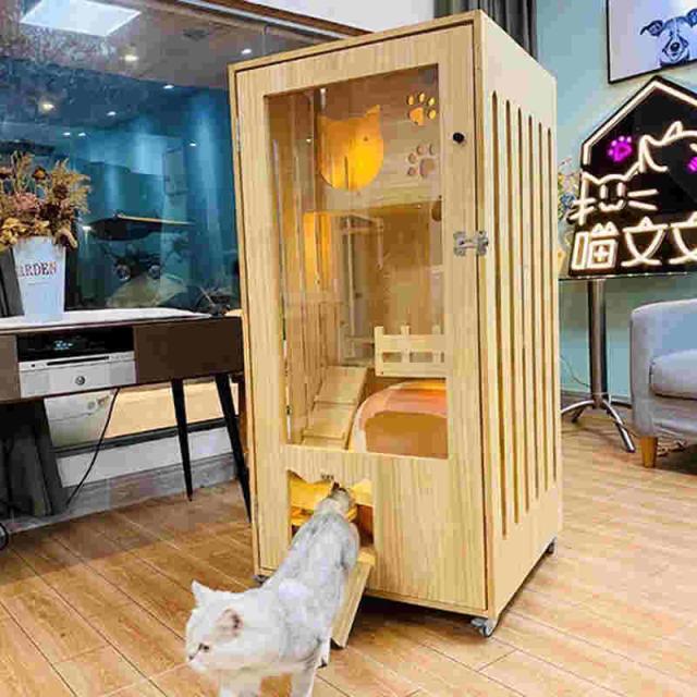 家庭用猫の別荘無垢材の豪華なケージ 大型キャッテリー猫陳列棚 猫飼育ケージ猫ペットケージ猫の家 猫のベッド猫 (Color : Wood Size : 60x60x120cm)