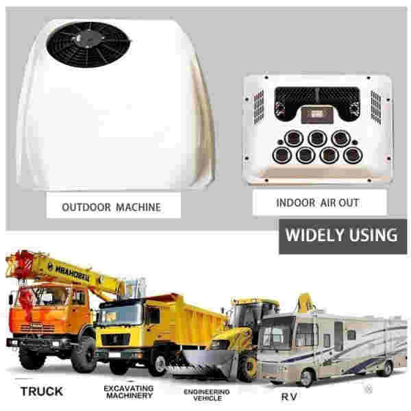 12V DC エアコン、冷暖房機能付きルーフ エアコンは、トラック、RV、バス、掘削機、キャンピングカー、農業用車両に適用できます。 12v_2