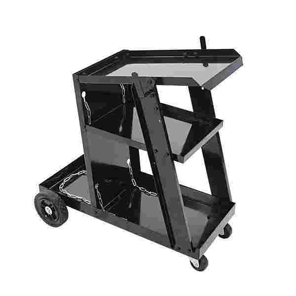 ウェルダーカート黒ボンベカートウェルディングカート溶接機移動台溶接機台耐荷重約50kg固定用チェーンステー3段トレーワゴンweldingcartos05bk