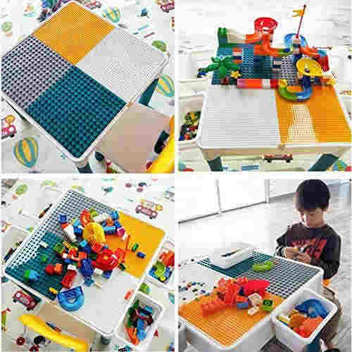 子ども用テーブル 椅子セット ブロックプレイ キッズデスク チェアー 多機能 ブロックテーブル 高さ調節可能な子供用テーブルとチェプレイ/学習/絵かき
