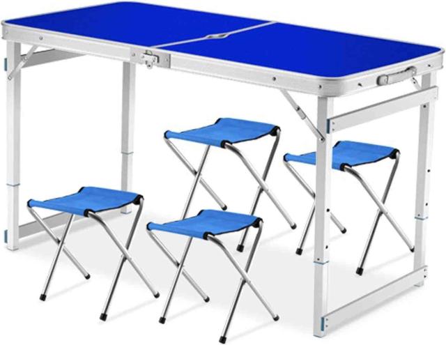 折りたたみ式ポータブルキャンプテーブルセット、椅子4脚、高さ調節