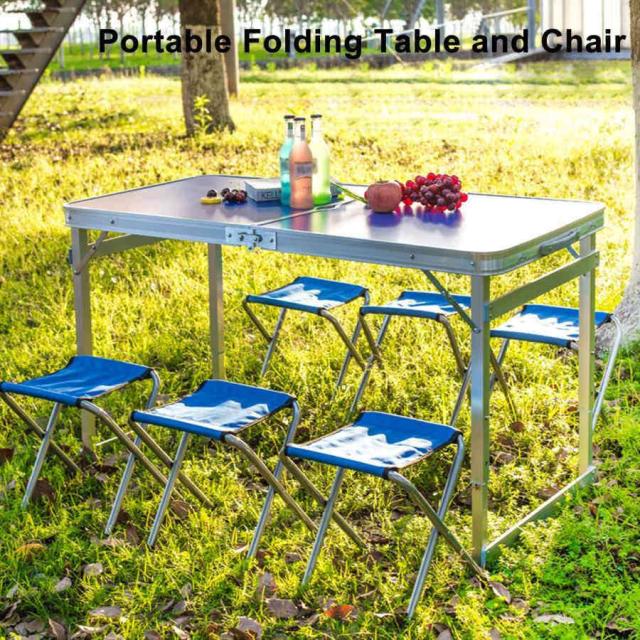 折りたたみ式ポータブルキャンプテーブルセット、椅子4脚、高さ調節