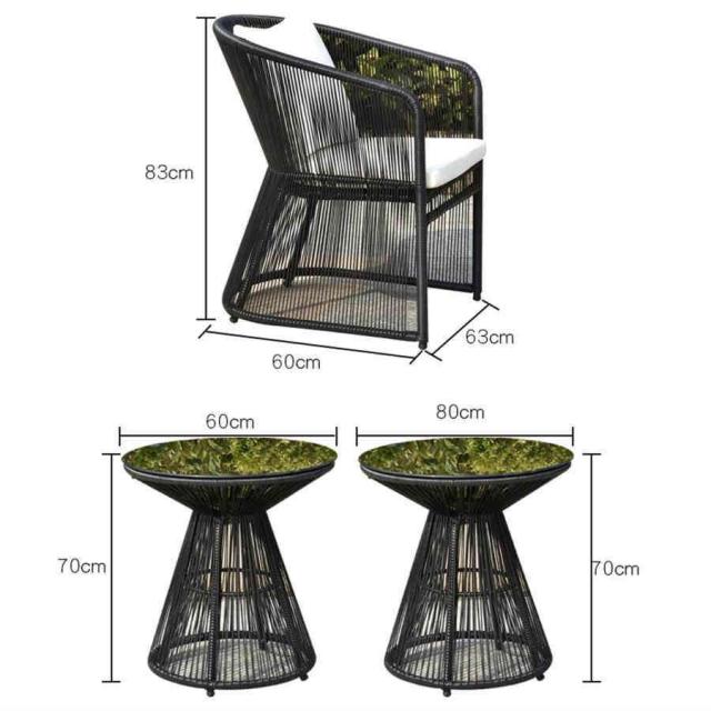 5個の屋外パティオ家具セット籐椅子ウィッカーセット、ガラステーブル