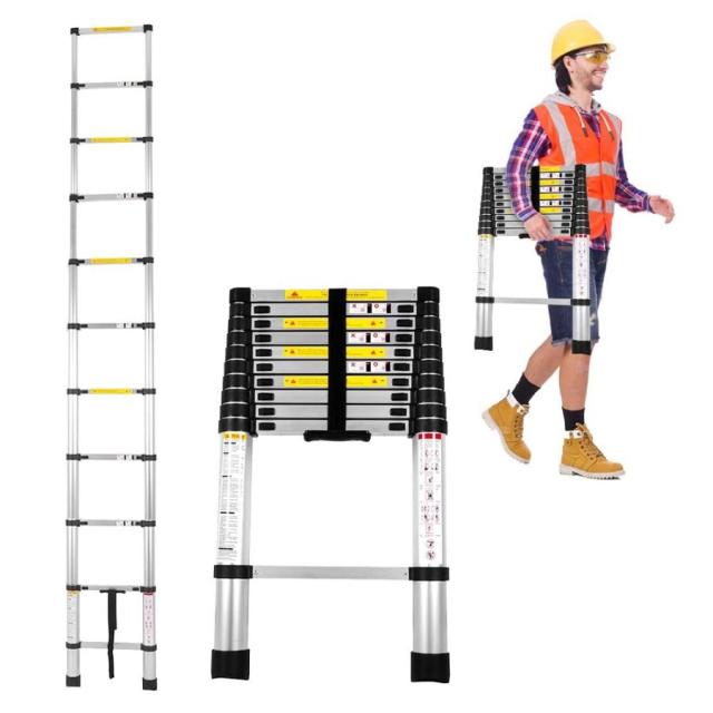 伸縮はしご 最長3.2m 折りたたみ式伸縮梯子 多機能アルミはしご 軽量 コンパクト 耐荷重150 kg ハシゴ 屋外室内両用 自動且つ安全ロック アルミ製 日の通販は 15,460円
