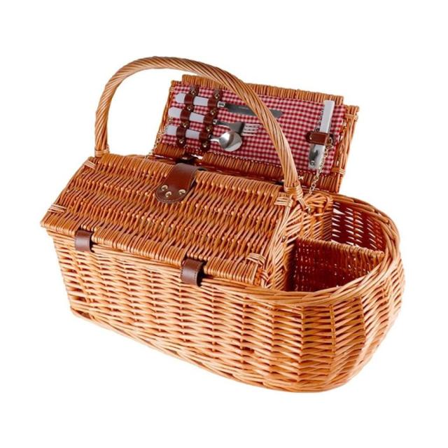 ピクニック バスケット 屋外大容量ピクニックバスケットハウス形のピクニックハンパー携帯電話溝付きの牧草地の収納バスケット付き 家族の屋外収納バスケット (C