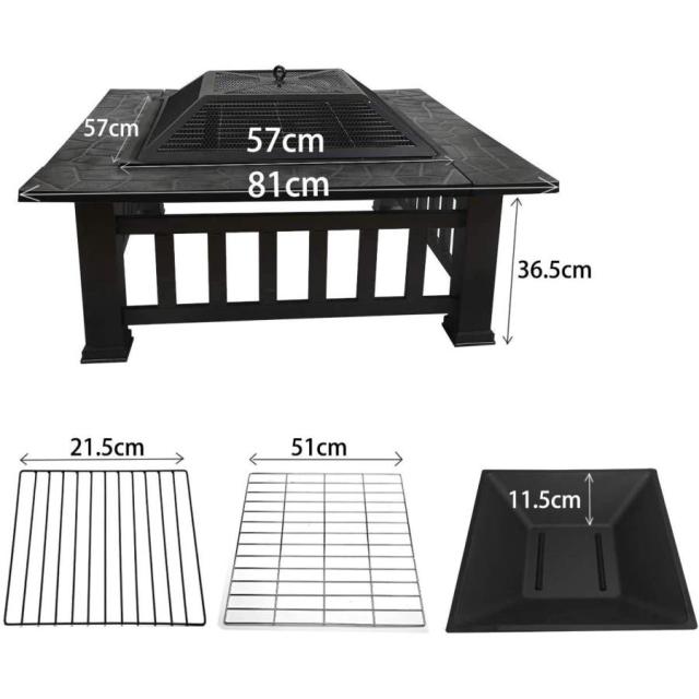 ガーデンファイヤーピット、グリルシェルフ付き大型3 in 1メタル