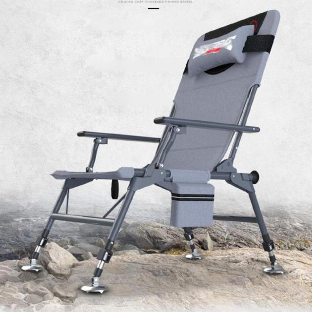 フィッシングチェア 椅子釣り屋外の椅子ポータブル釣りチェアマルチアングルリクライニングディレクターチェア折りたたみ (Color : Gray Size : 44.5*7.*61.5cm