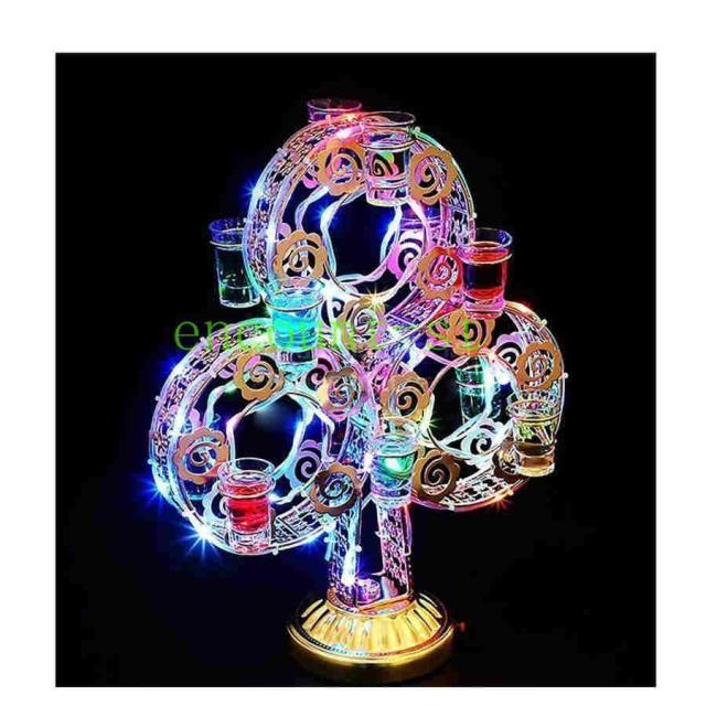 コカボムタワー テキーラ観覧車 ワイングラスホルダー（7~13日到着する）LED酒ボトルの表示棚 トランプ柄の形状デザイン充電式カクテルグラスホルダカラフルな