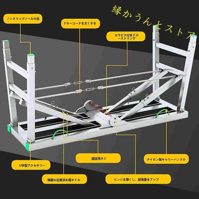 足場台 洗車台 作業台 脚立 軽量 踏み台 折りたたみ式 アルミ足場台 伸縮 5段高さ調節可能 持ち運び便利 滑り止め 安定感 耐荷重500kg 組み立て不要、洗車、窓拭
