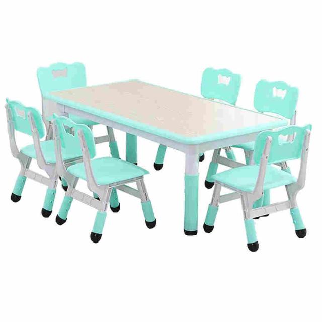 幼稚園用テーブル キッズテーブルとテーブルダイニング4つの椅子、子供の高さ調節プラスチックテーブル、ベッドルーム、プレイルーム、幼稚園、保育園ロング 子