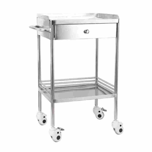 医療用トロリー、引き出し付き2段 医療カート 回診車引き出し付き2つの層の緊急手術カート、キャスター付きブレーキ可能 医療麻酔カート 用トロリー