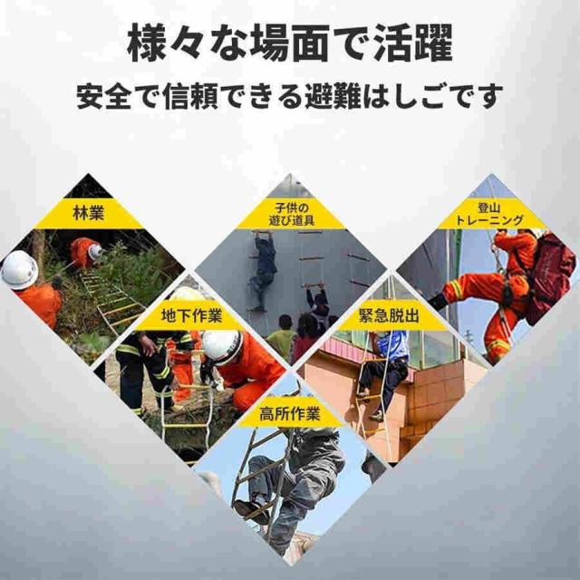 避難はしご 救助用安全ロープはしご 緊急救助ロープ 防災縄梯子 コンパクト収納タイプ 非常用 緊急対応 滑り止め災害用 壁面作業の足場にも活躍 耐荷重450kg【 2_3