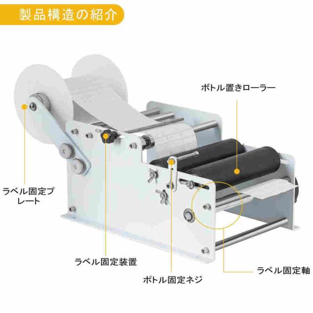 ボトルラベラー 手動式ラベル貼り機 φ15~120mmボトル適用 ラベル巻き最小内径75ｍｍ最大外径270ｍｍ アルミ缶/PETボトル/プラスチックボトル/金属ボトル/ガラス