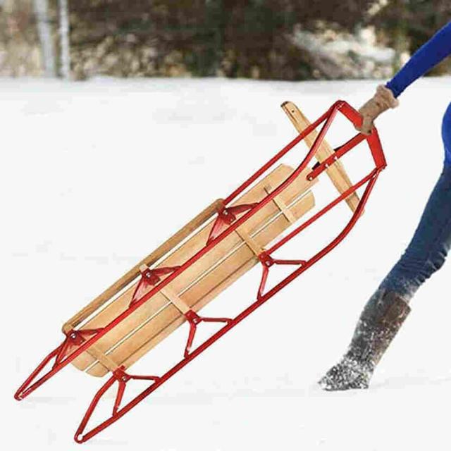 スノーボードそり、雪そり、金属ランナーステアリングバー、子供と大人が雪の季節に屋外で遊ぶ、スキー用、柔軟なステアリングデザインの子供用木製雪そり_4