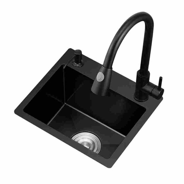 304ステンレス鋼の流し ホームバルコニーシンク 水平シンク ブラックナノキッチンシンク キッチンの掃除に (Color : Black Size : 45*45*20cm)