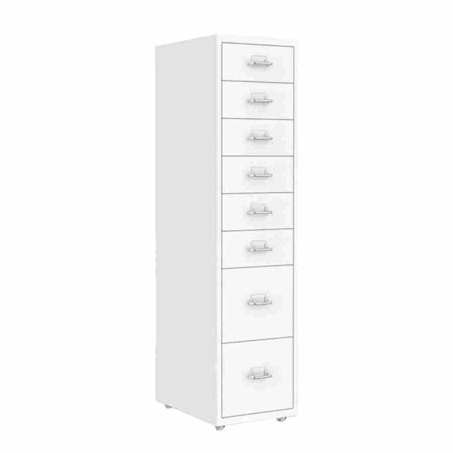 8引き出し縦型ファイルキャビネット、ホームオフィス用のスリムな幅の金属製モバイルファイルキャビネット、簡単な組み立て、11.02x16.14x42.91インチ、白 (Colo