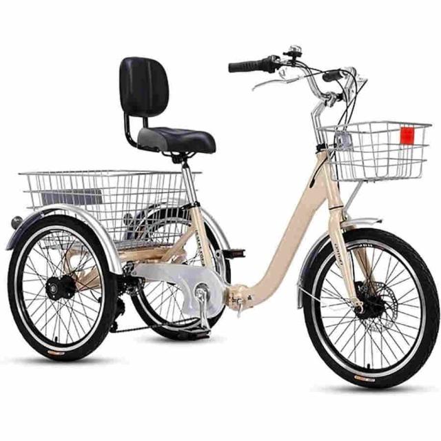 20インチ大人三輪車トライククルーザーバイク 7スピード 3輪自転車 大人用 大型バスケット 三輪車 女性 男性 ショッピング レクリエーション 初心者の自転車_1