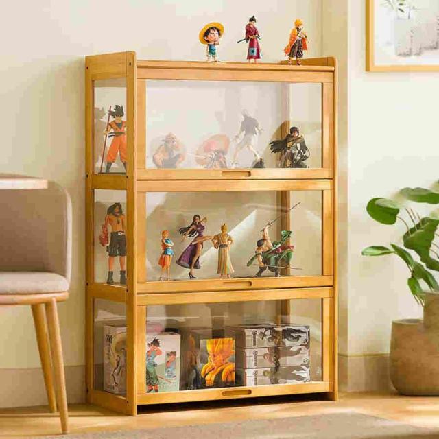 コレクションケース フ ガラスケース ディスプレイラック フィギュアケース 天然竹製 収納キャビネット 透明パネル コレクションラック 収納棚 省スペース 組みの通販は
