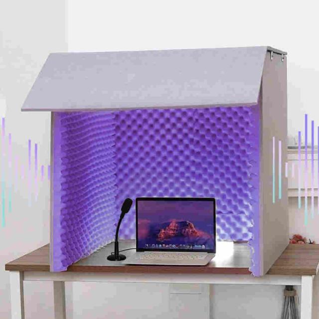 簡易防音室 1人用、 防音ブース、防音ボックス パーテーション 防音ブース 自宅 天板付き 卓上 防音 デスクパーテーション 折りたたみ 組み立て式、リバーブと