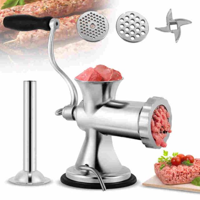 手動ミンサー 吸盤/ブラケット固定 腸詰めでき 6mm/8mmプレート みじん切り 肉ひき機 ステンレス製 洗浄簡単 効率向上 牛肉/豚肉/しか肉/鶏肉/味噌/唐辛子/じゃ