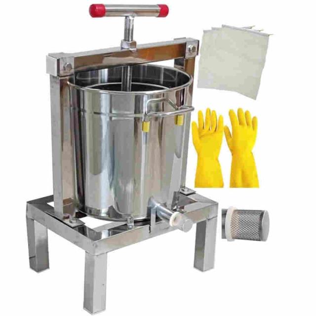 蜜を絞り器 手動 蜂蜜分離器 ステンレス 圧縮製蝋器 15L 大容量 ワックス押え ミツバチ 蜂蜜押さえ ドラム養蜂器具 養蜂農場 (M:30*29*57cm)