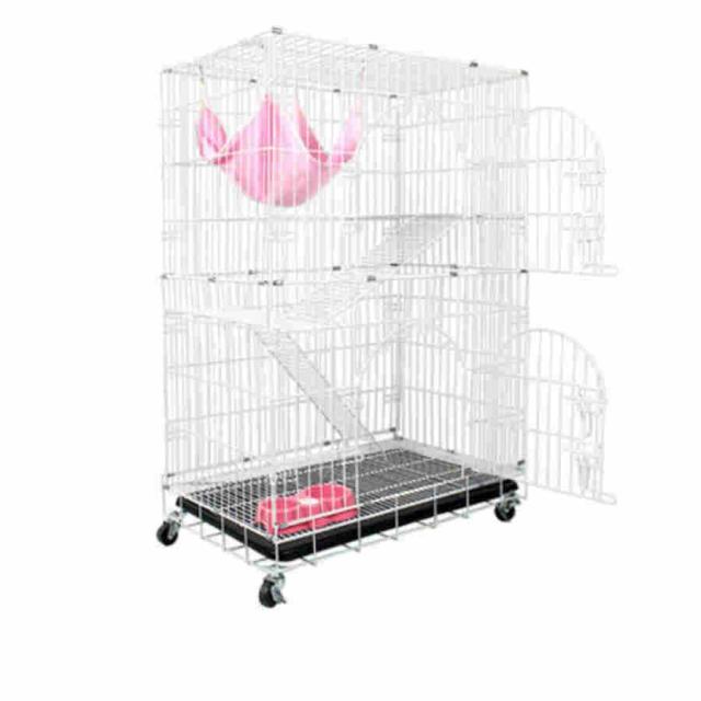 猫 ケージ ２段 室内３段 ペットケージ 折りたたみ式 工具不要 簡単組み立て 選べる3色 (ホワイト)