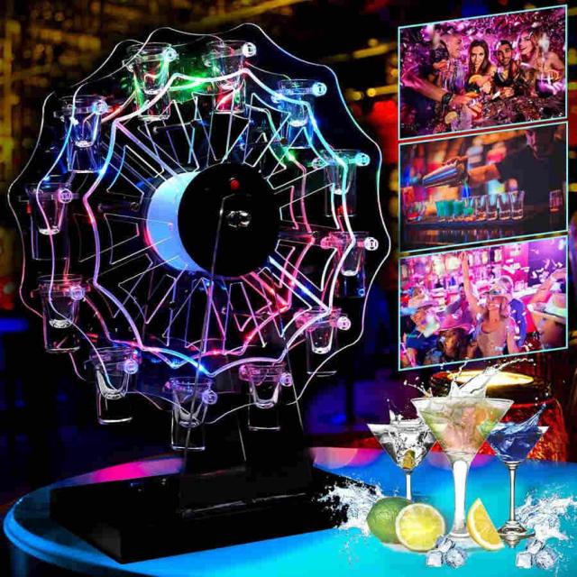 テキーラ観覧車 LED酒ボトルの表示棚 カクテルグラスホルダー 12カップ LED酒グラス LEDランプデザイン バーホテルKTVナイトクラブに最適 コードレス 操作簡単
