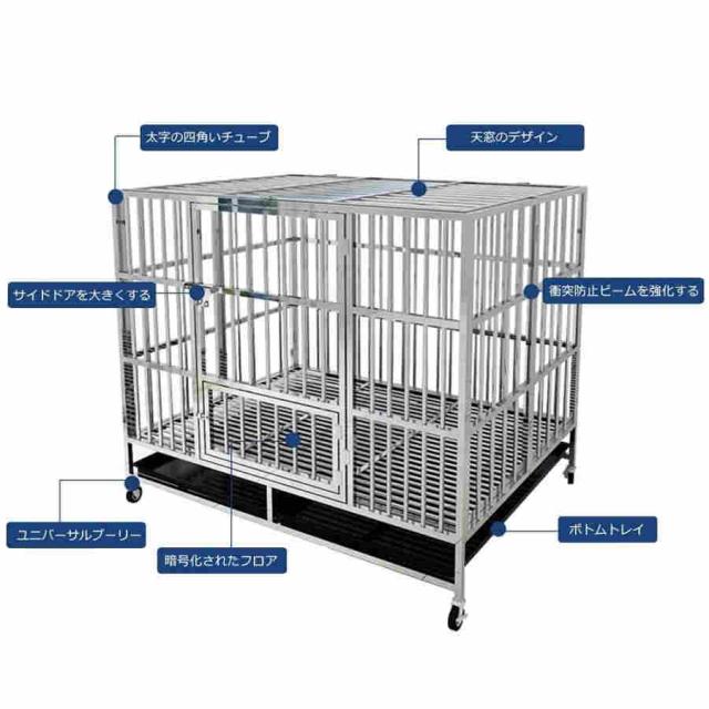 犬小屋 犬用ケージ あらゆる種類のペットの犬と猫に適したステンレス製の犬用ケージ、大型犬と犬用ケージ (Size : 125*95*100cm)