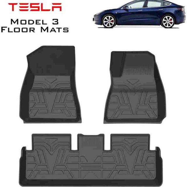 右ハンドルテスラモデル3TPEフロアマット全天候型滑り止め防水フロアマットセット