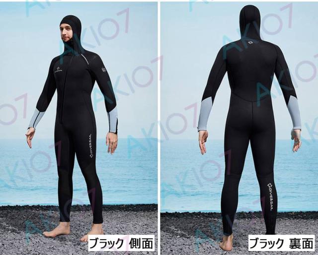 3mm厚さ＆一体型仕様】フード付き ウェットスーツ 1ピース 長袖 長