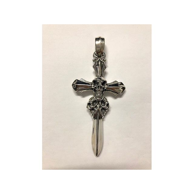 Bill Wall Leather Master Triple Skull /Cross Pendant Bill Wall Leather