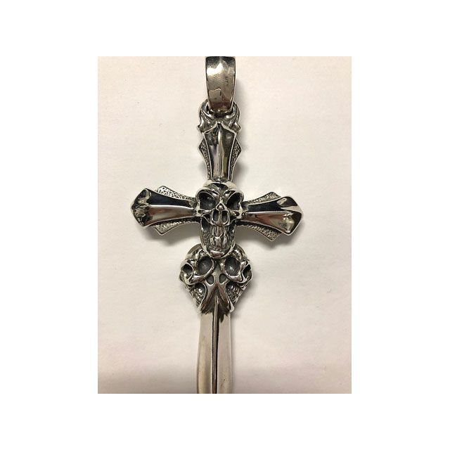 Bill Wall Leather Master Triple Skull /Cross Pendant Bill Wall Leather_1
