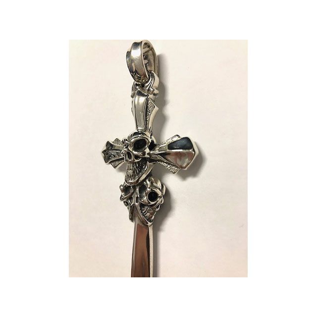 Bill Wall Leather Master Triple Skull /Cross Pendant Bill Wall Leather_3