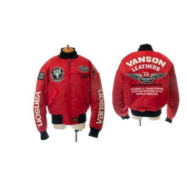 バンソン 2021-2022秋冬モデル VS21103W MA-1ジャケット(レッド/ホワイト) サイズ:3XL VANSON バイクの通販は