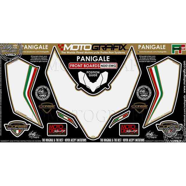 モトグラフィックス 1199/899 PANIGALE ボディパッド フロント ホワイト/グリーン MOTOGRAFIX バイク