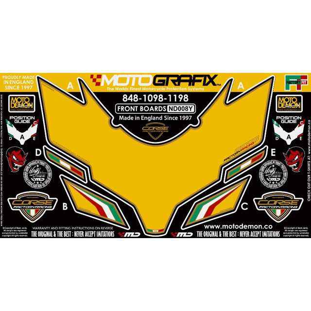 モトグラフィックス 848/1098/1198 ボディパッド フロント イエロー MOTOGRAFIX バイク