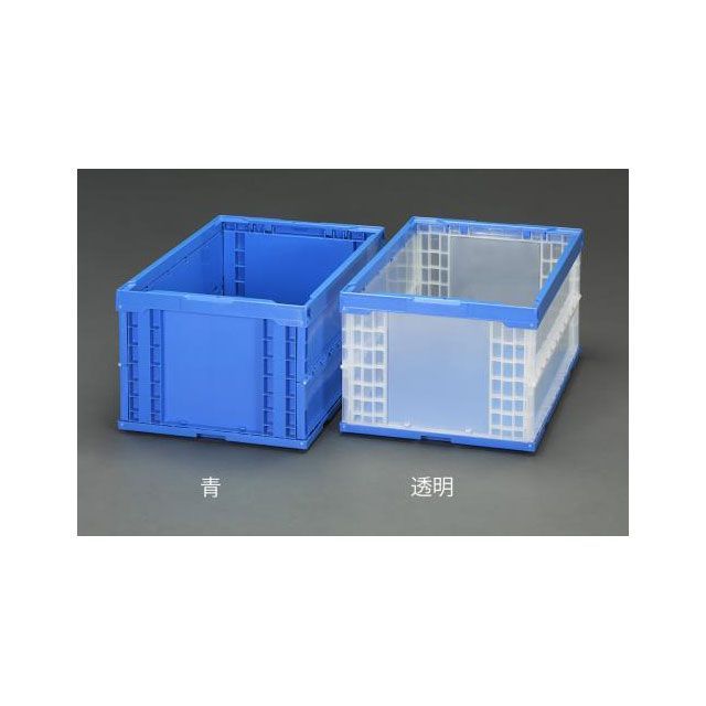 エスコ 649x439x327mm/76.5L 折畳コンテナ（透明・青） ESCO
