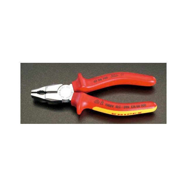 エスコ 190mm 電工ペンチ（絶縁グリップ付/メッキ） ESCO