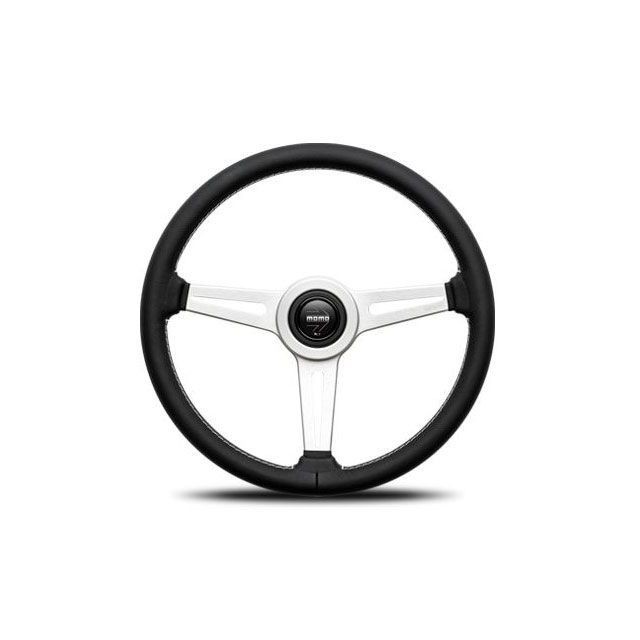 モモ レトロ 36パイ レザー ブラックグリップ/シルバースポーク MOMO 車 自動車内装