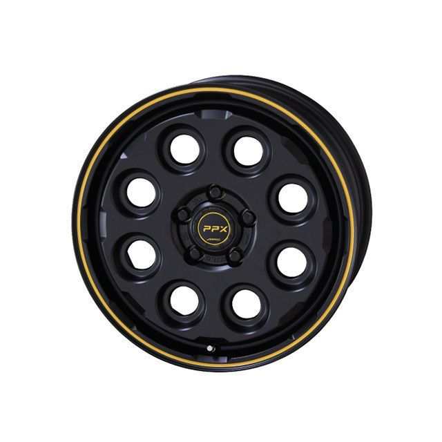 PPX MIL：8 14×4.5J/インセット＋45/ホール4穴/PCD100/セミグロスブラックxイエローライン PPX 車 自動車