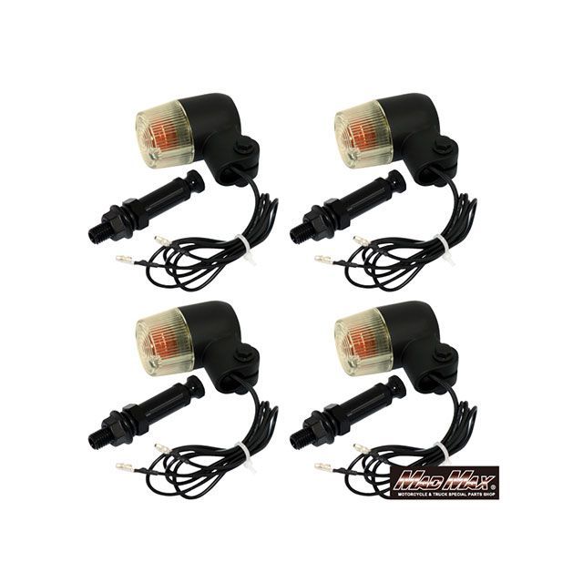 マッドマックス 汎用 汎用 丸形ミニヨーロピアンウインカー M10×73mm取付ステー アルミ製付き 4個セット（ブラック/黄ばみ） MADMAX …の通販は 8,376円