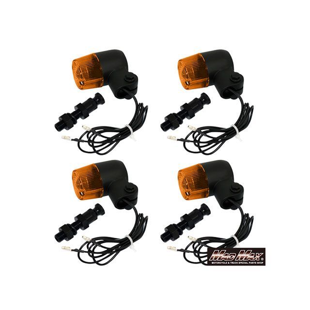 マッドマックス 汎用 汎用 丸形ミニヨーロピアンウインカー M10×60mm取付ステー アルミ製付き 4個セット（ブラック/オレンジ） MADMAX…の通販は