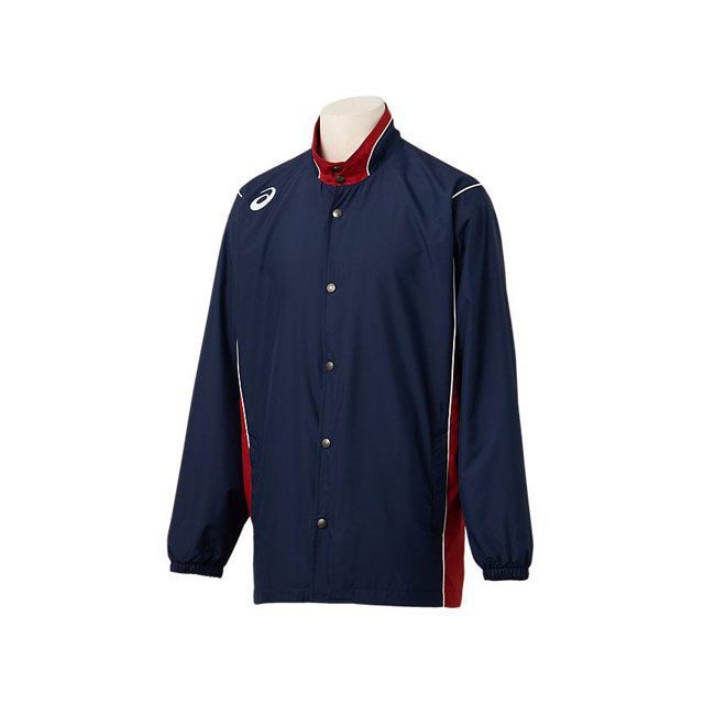 アシックス 2063A198 WARMUPJACKET（ネイビー×ストロングレッド） サイズ S ASICS キャンプの通販は