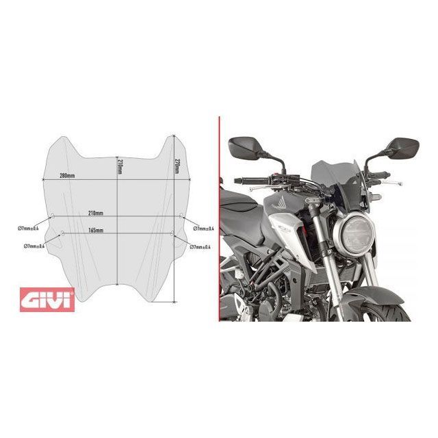 ジビ CB 125 R CB 300 R ティンテッド ウインドスクリーン 210 Mm High 280 Mm Wide GIVI