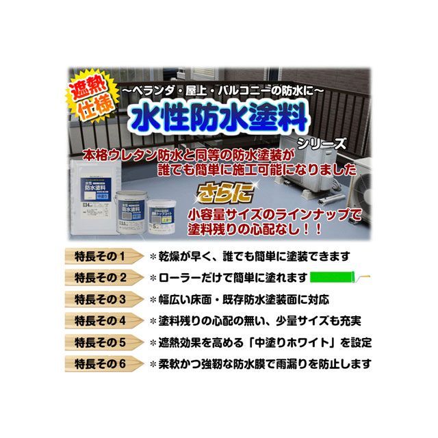 アトムハウスペイント 水性防水塗料セット（ウレタン防水下地塗り替え用）8m2セット中塗：ホワイト/トップ：グレー ATOM HOUSE PAINT_2